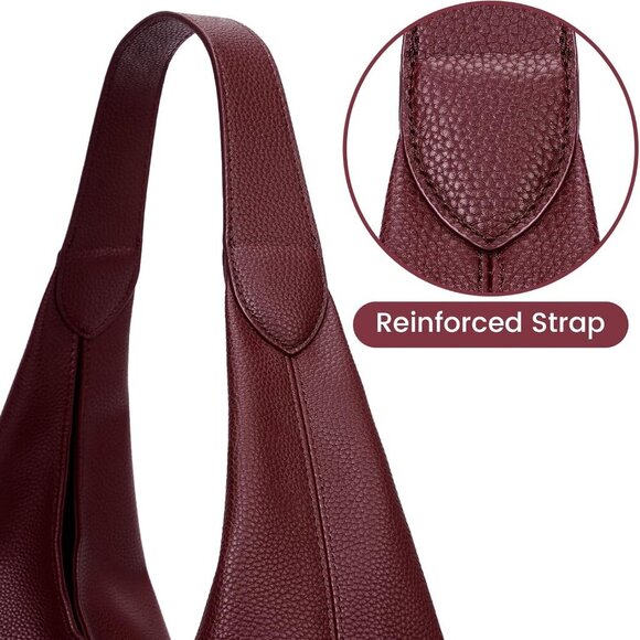 Slouchy Hobo Bag Vegan Leather Tote Bag for Women Burgundy Work Tote Bag College - Picture 5 of 6